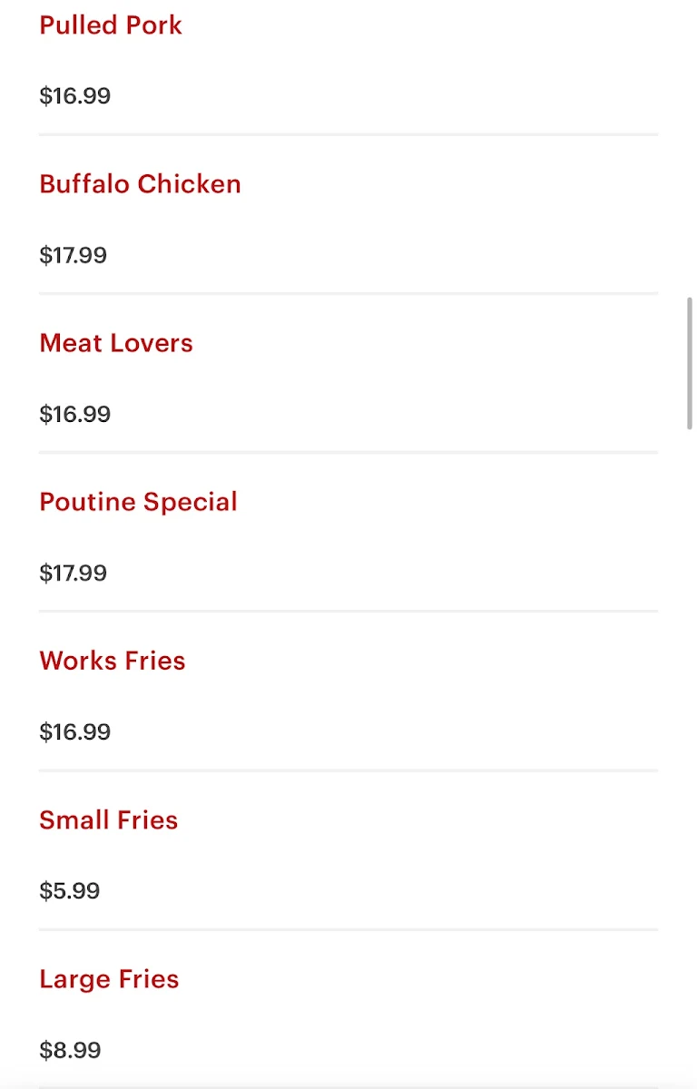 Menu, Rudy’s Chicken & Fries