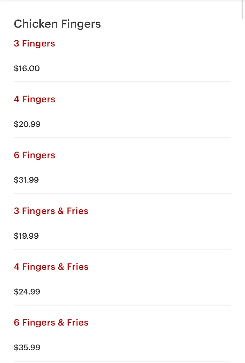 Menu, Rudy’s Chicken & Fries
