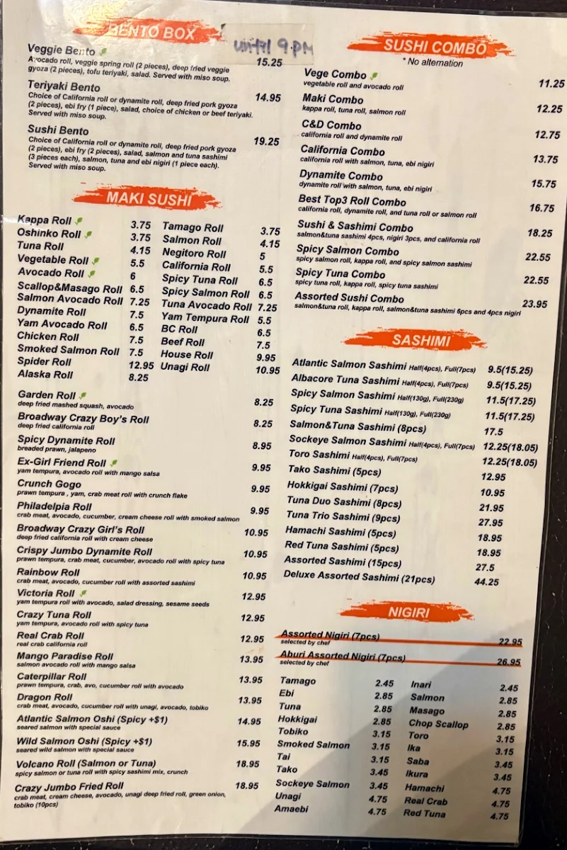 Menu, Masa Japanese Restaurant Vancouver