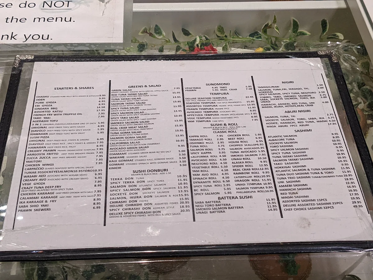 Menu, Masa Japanese Restaurant Vancouver