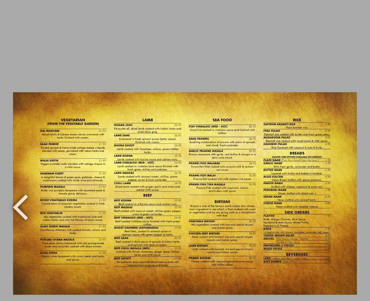 Menu, Albany Indian Tandoori Restaurant since 2011
