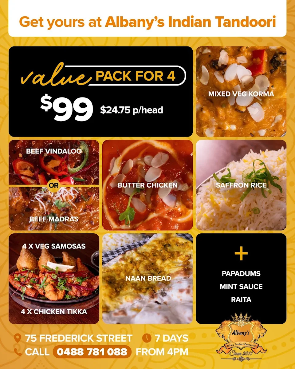 Menu, Albany Indian Tandoori Restaurant since 2011