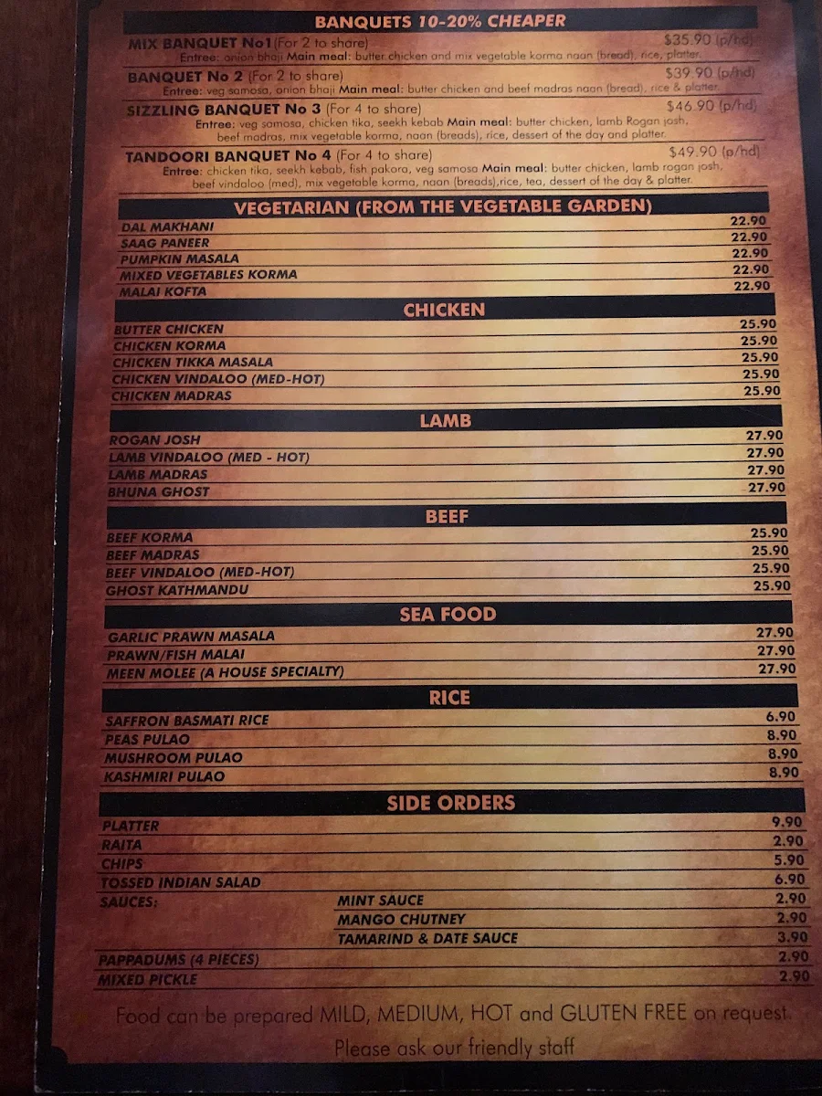 Menu, Albany Indian Tandoori Restaurant since 2011