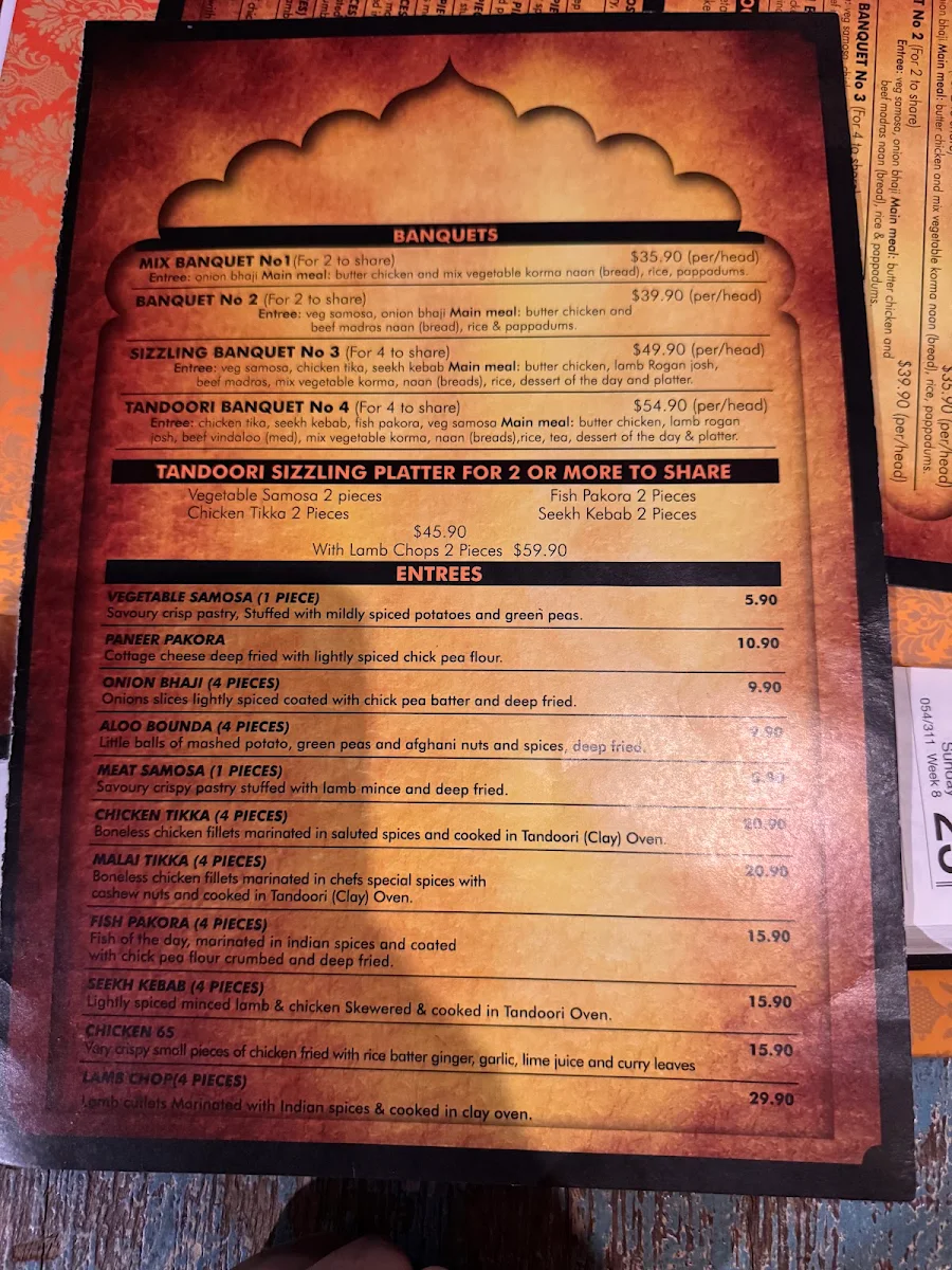 Menu, Albany Indian Tandoori Restaurant since 2011