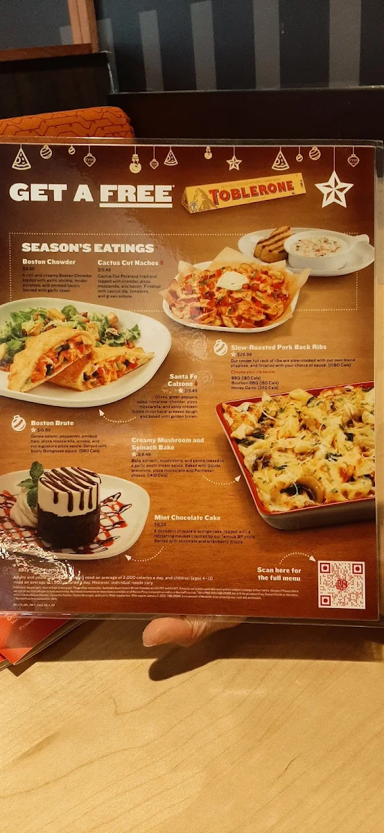 Menu, Boston Pizza