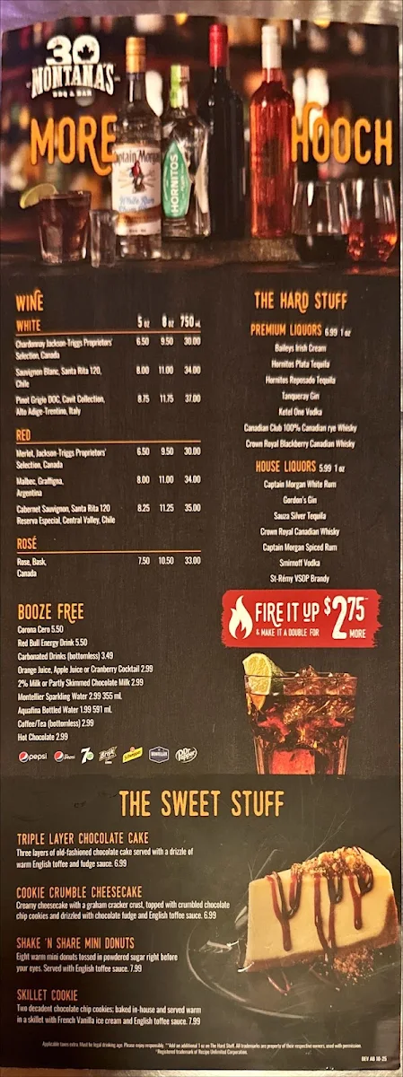 Menu, Montana’s BBQ & Bar