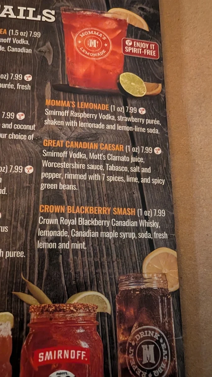 Menu, Montana’s BBQ & Bar