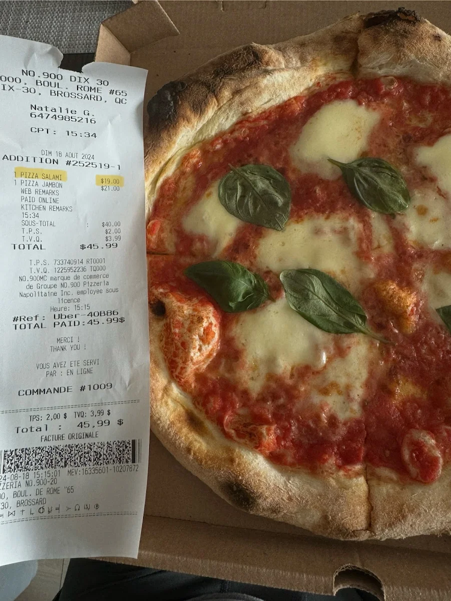 Menu, Pizzéria NO.900