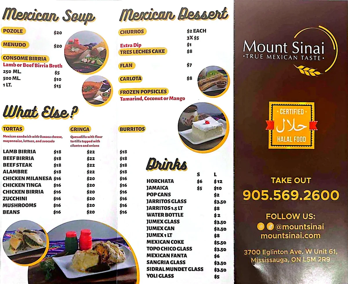 Menu, Mount Sinai - True Mexican Taste