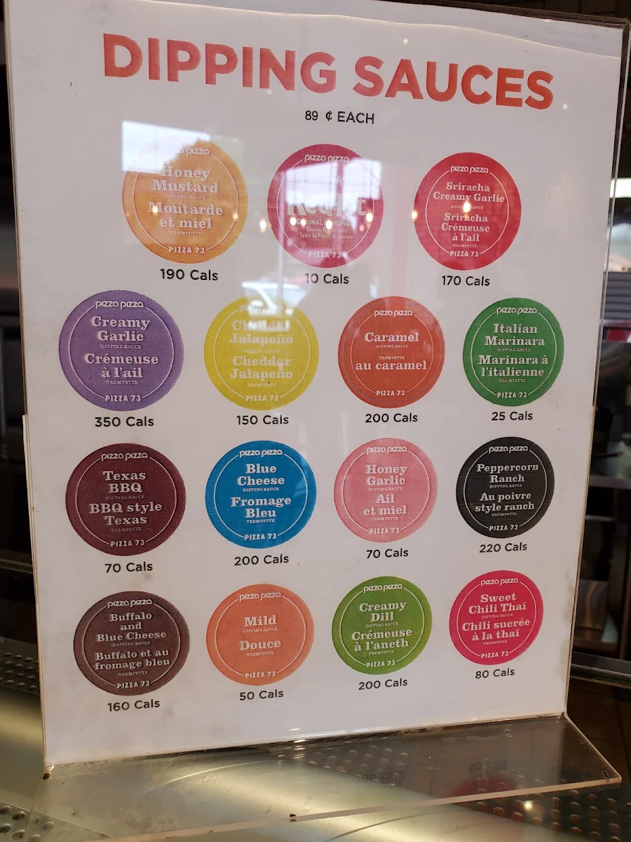 Menu, Pizza Pizza