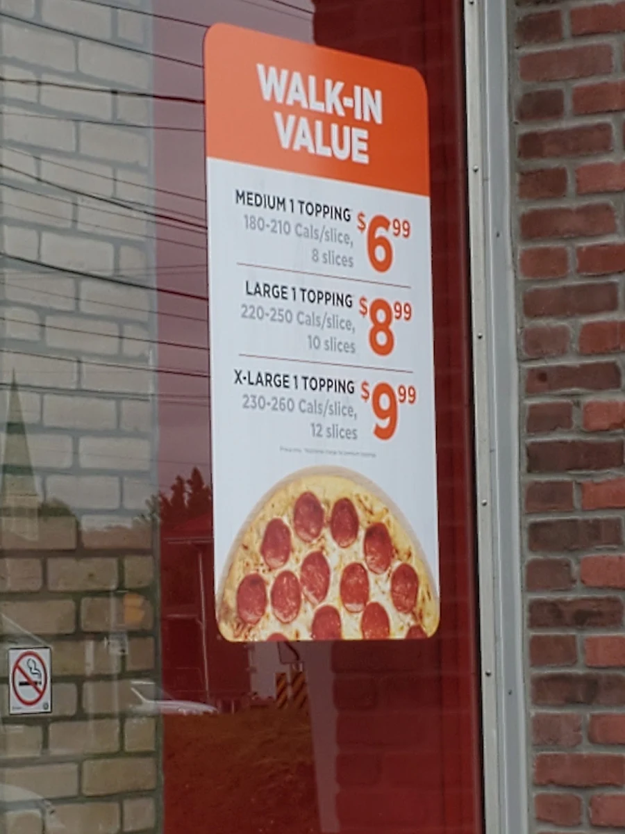 Menu, Pizza Pizza