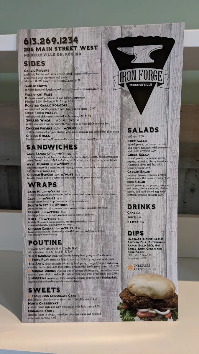 Menu, Iron Forge Pizza