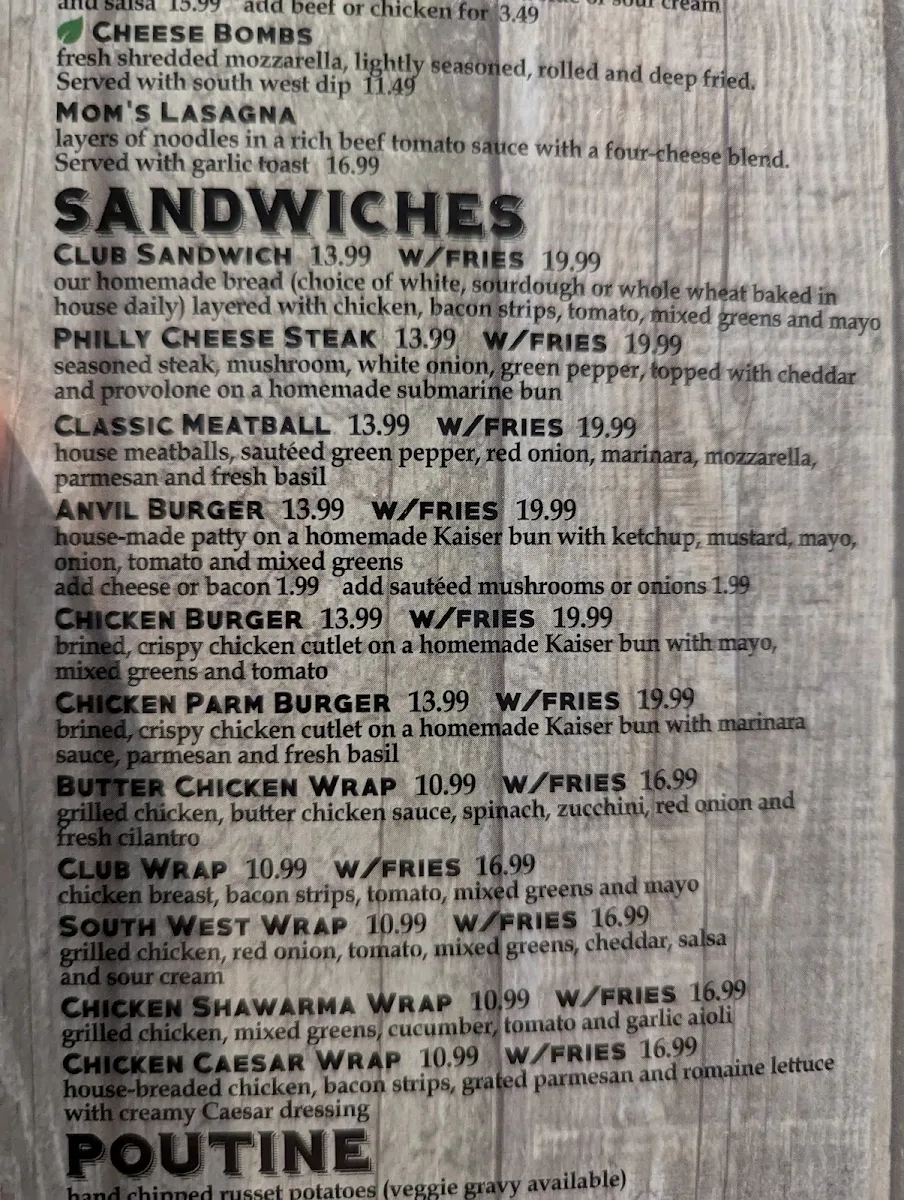 Menu, Iron Forge Pizza