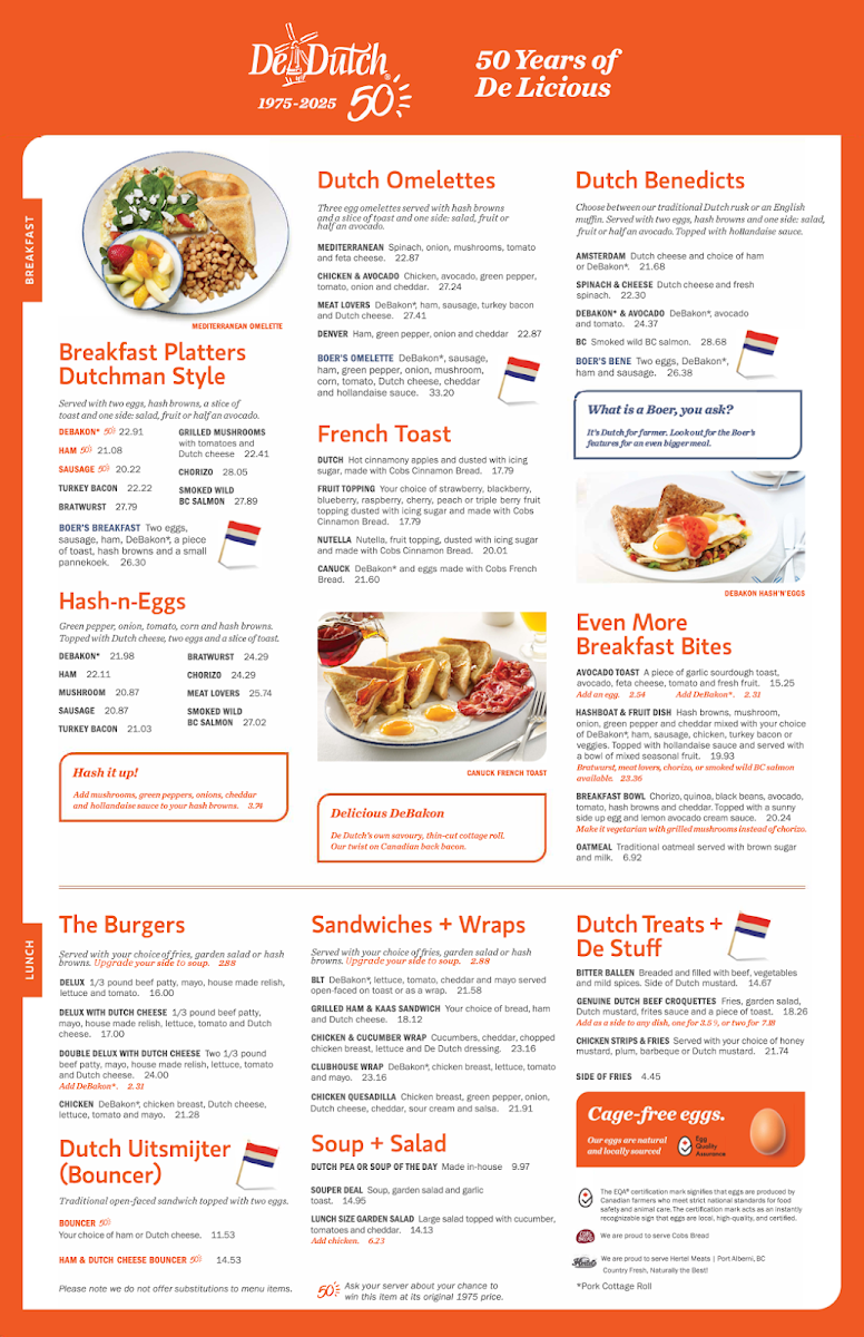 Menu, De Dutch