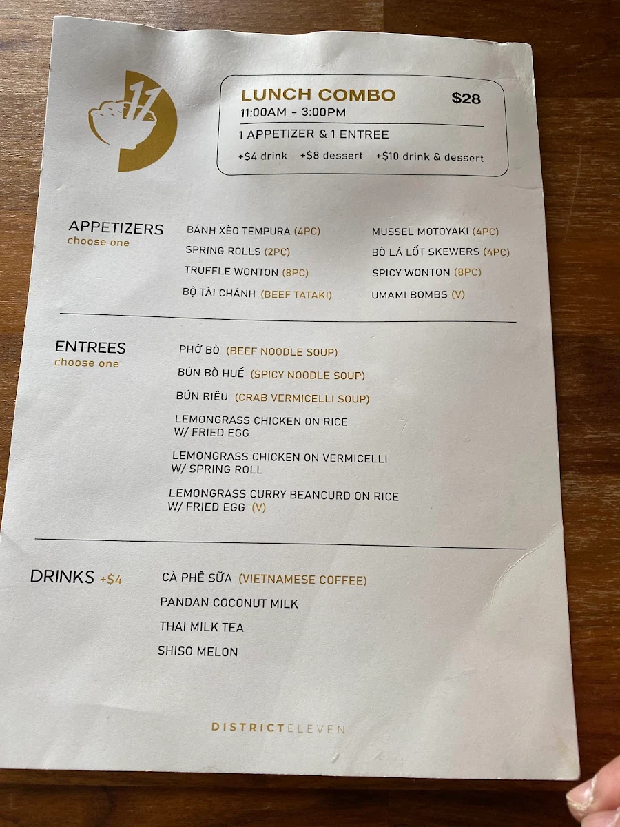 Menu, District Eleven