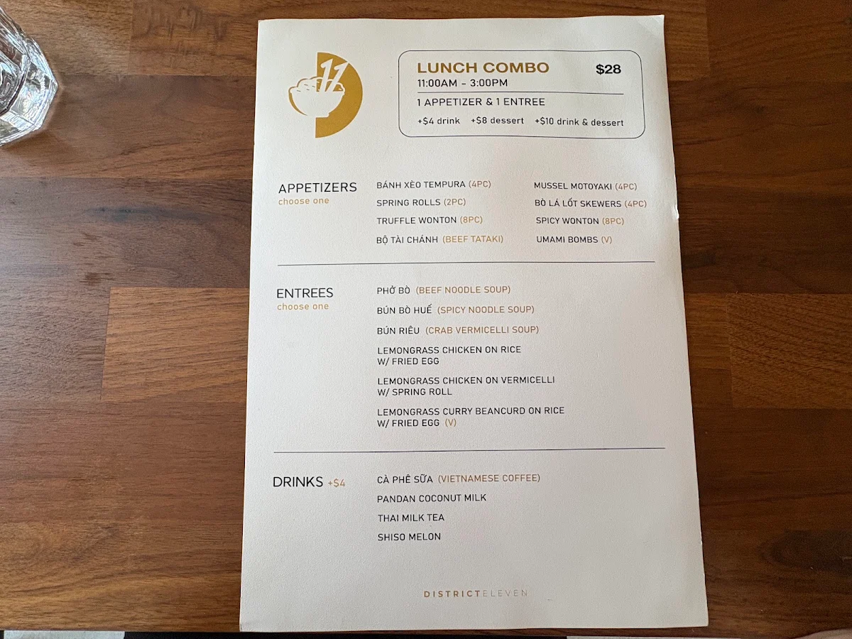 Menu, District Eleven