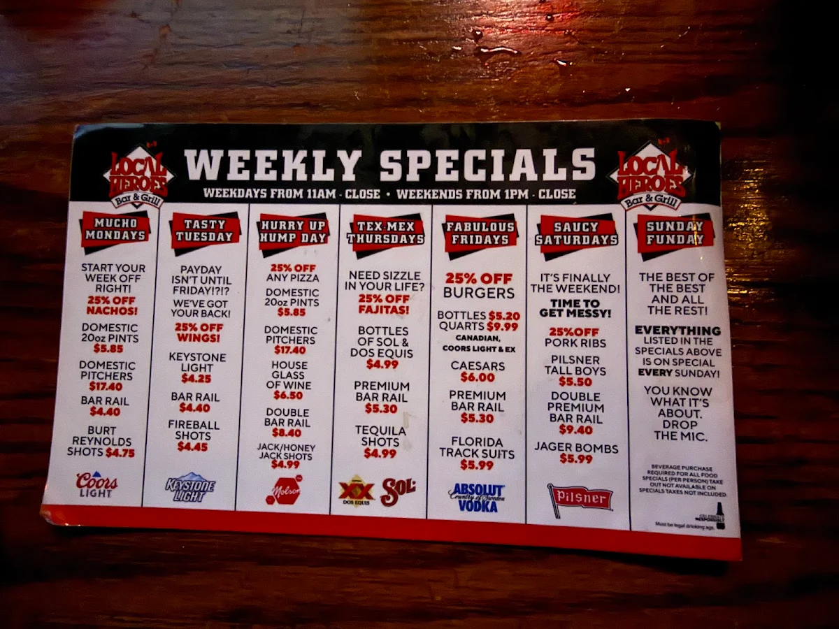 Menu, Local Heroes