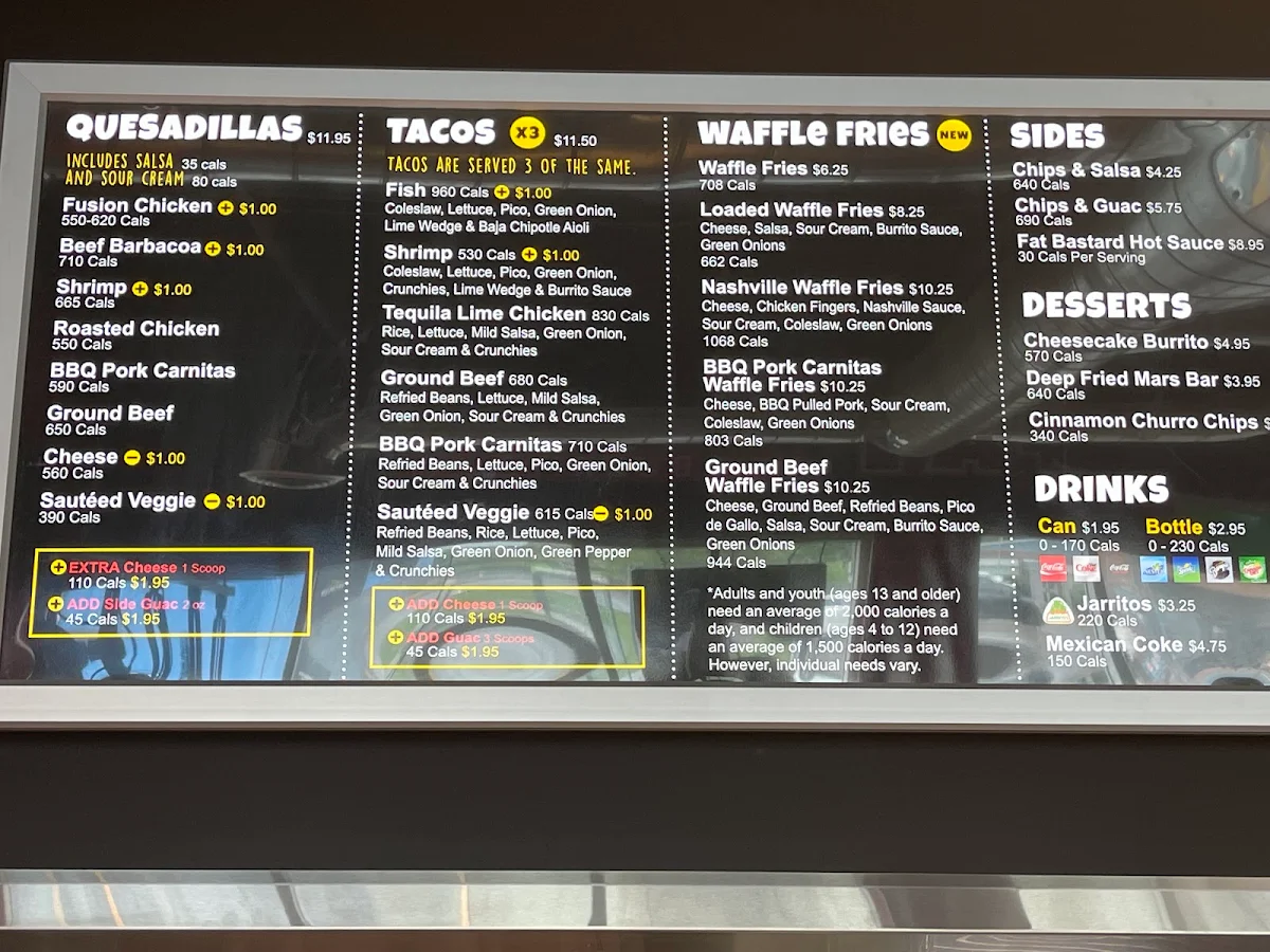 Menu, Fat Bastard Burrito Co.