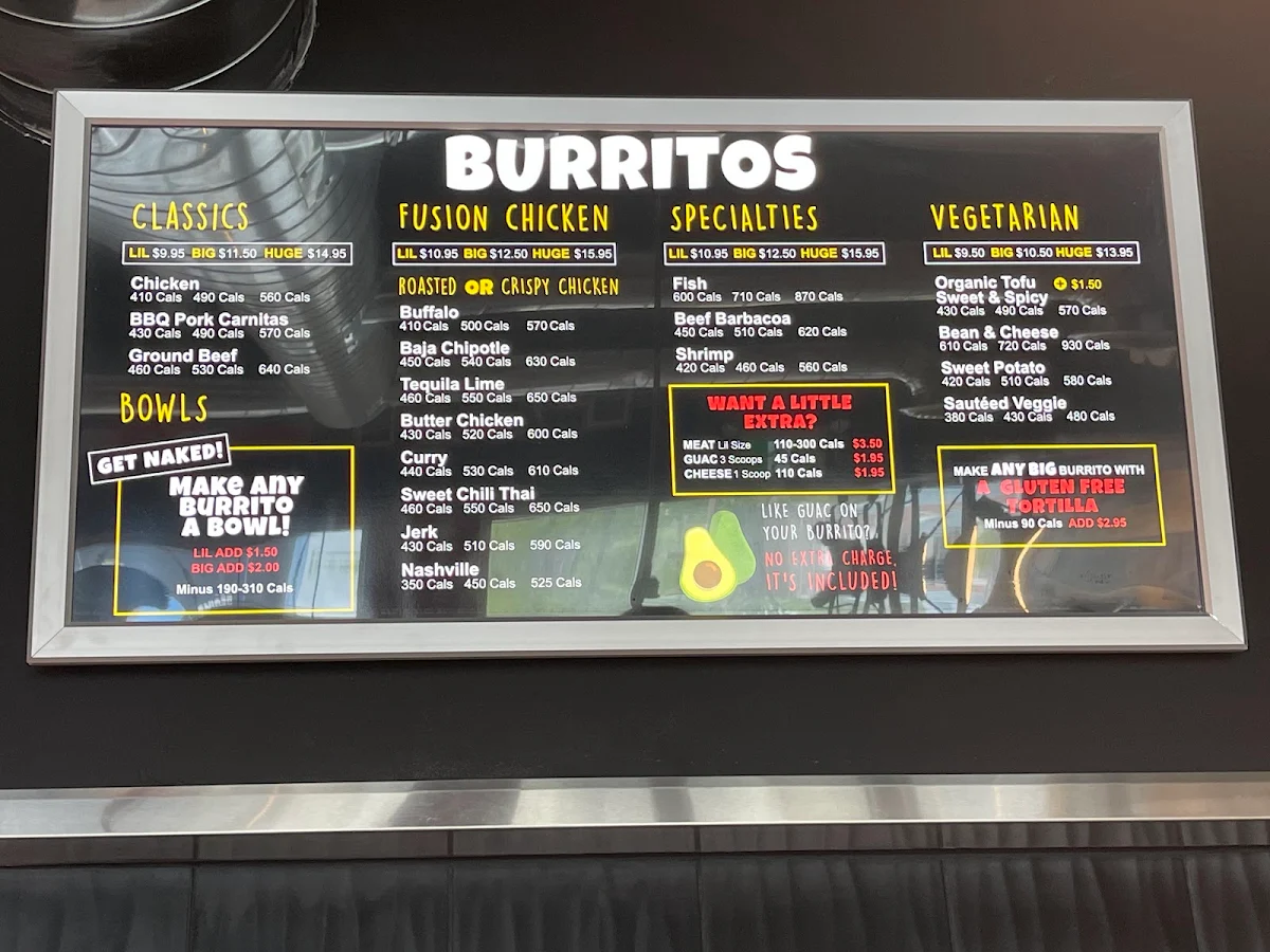 Menu, Fat Bastard Burrito Co.