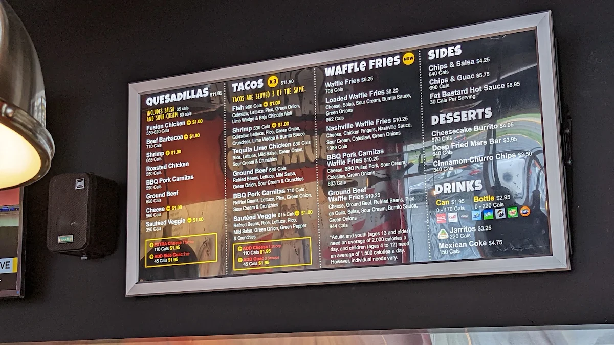 Menu, Fat Bastard Burrito Co.