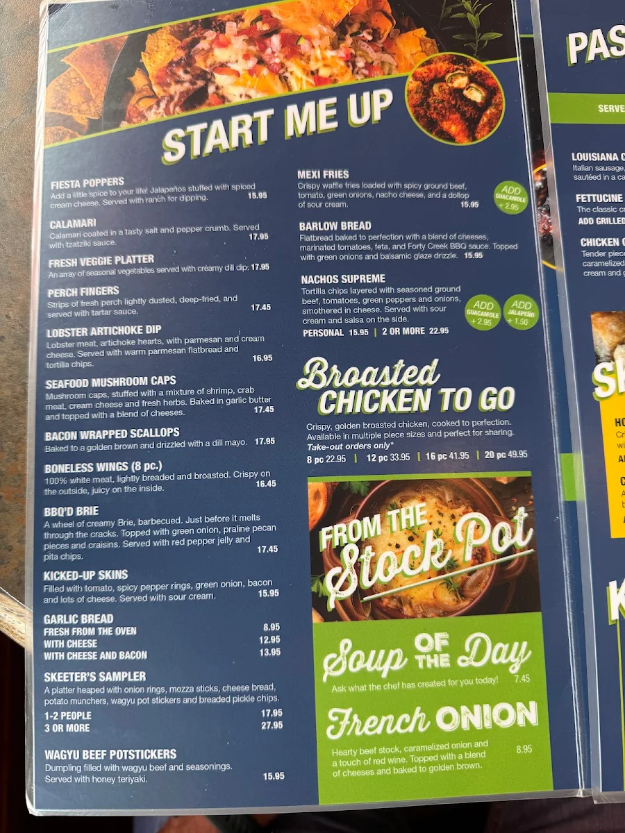 Menu, Skeeter Barlow's Grill & Bar