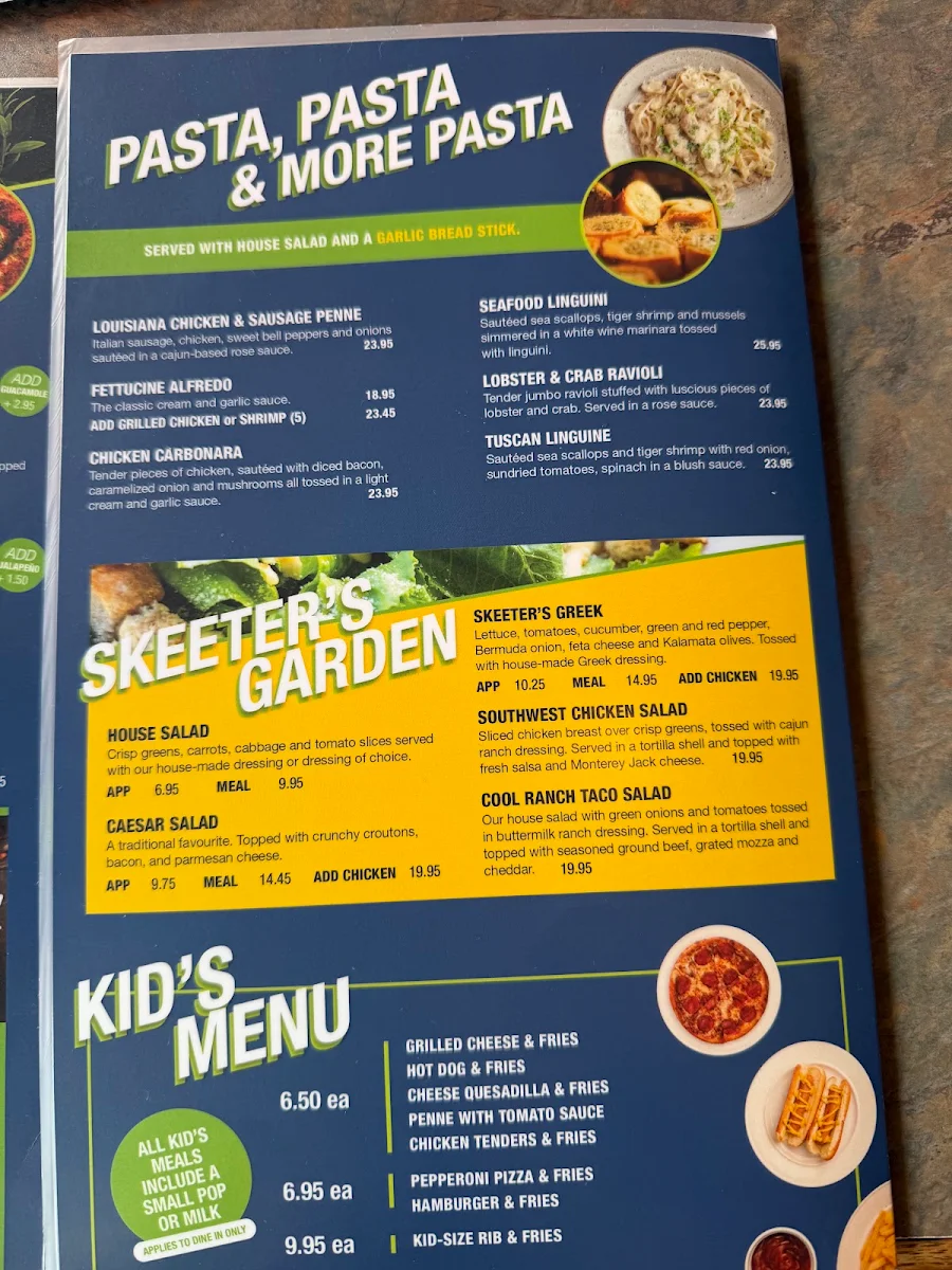 Menu, Skeeter Barlow's Grill & Bar