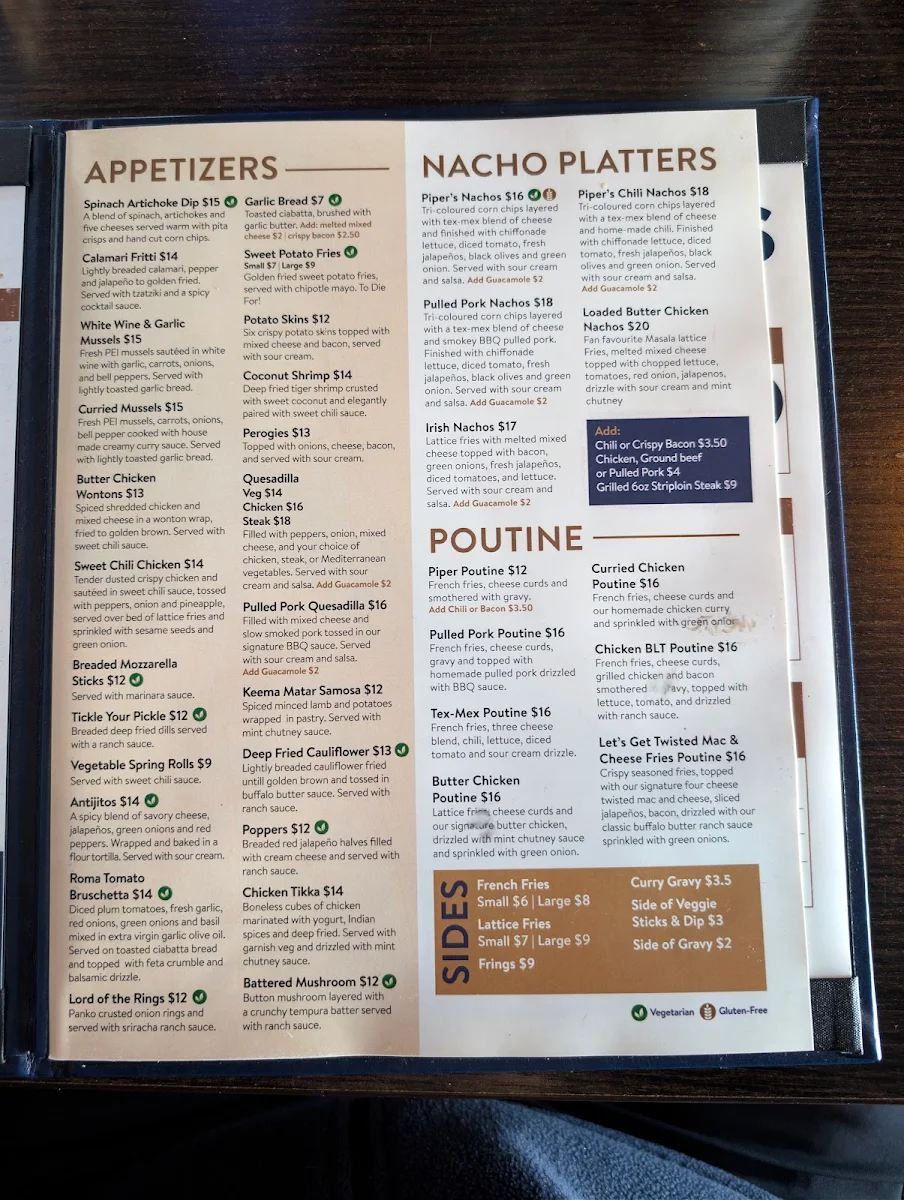 Menu, Piper Arms Whitby