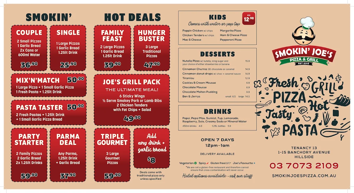 Menu, Smokin Joe's Pizza & Grill - Hillside