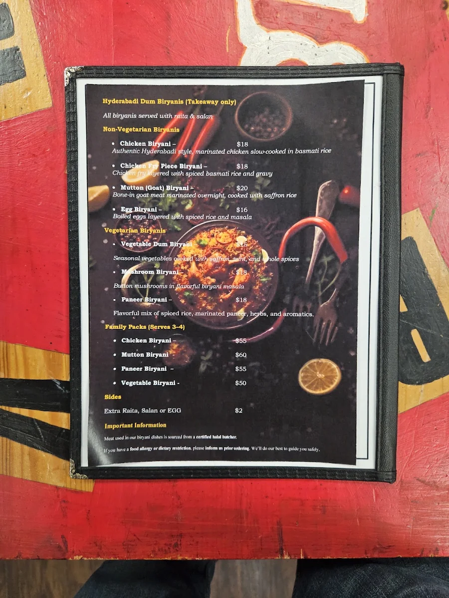 Menu, Hyderabadi Biryani Lounge