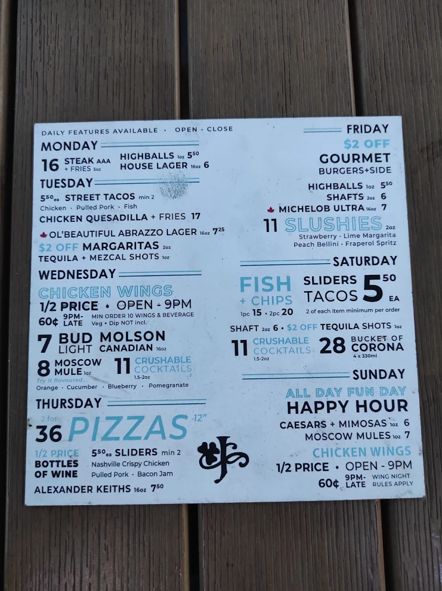 Menu, Jamesons Pub - 17th Ave