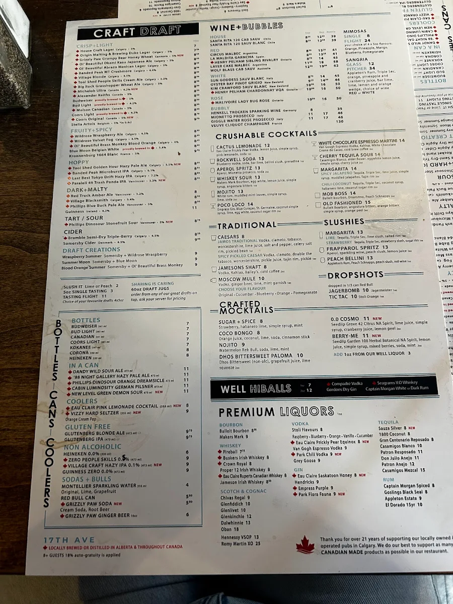 Menu, Jamesons Pub - 17th Ave