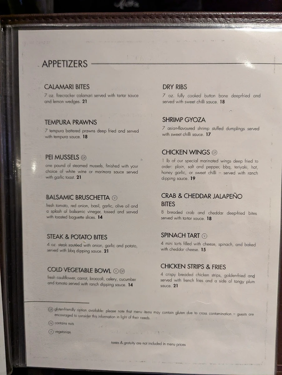 Menu, One Restaurant