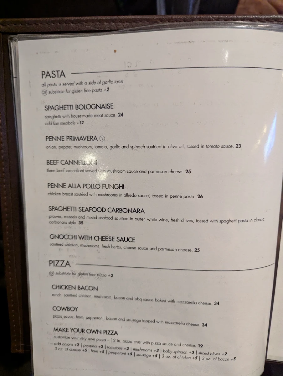 Menu, One Restaurant