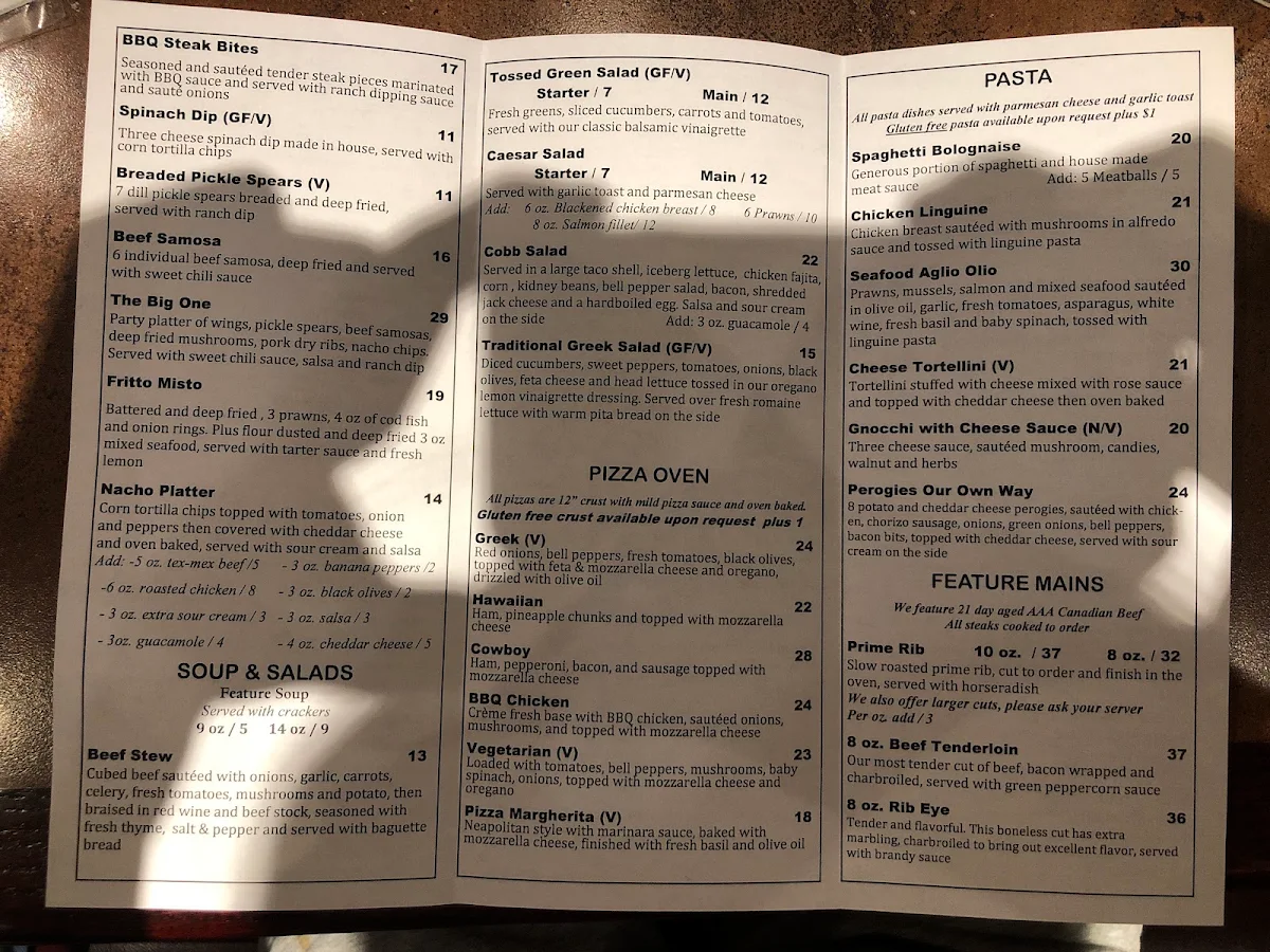 Menu, One Restaurant