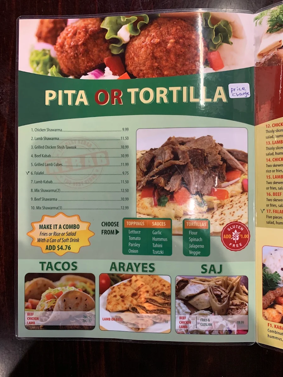 Menu, Kababji Grill