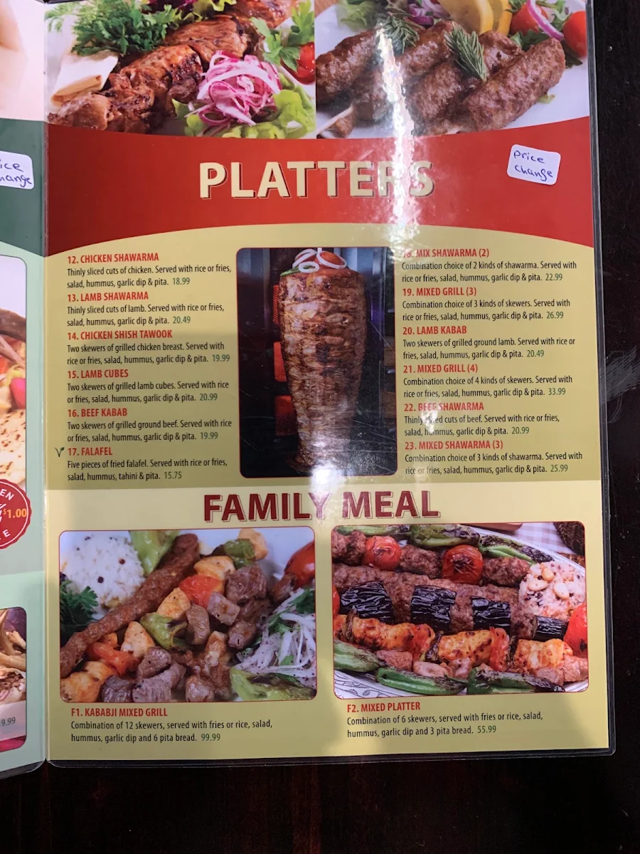 Menu, Kababji Grill