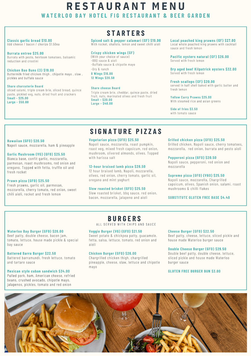 Menu, Waterloo Bay Hotel