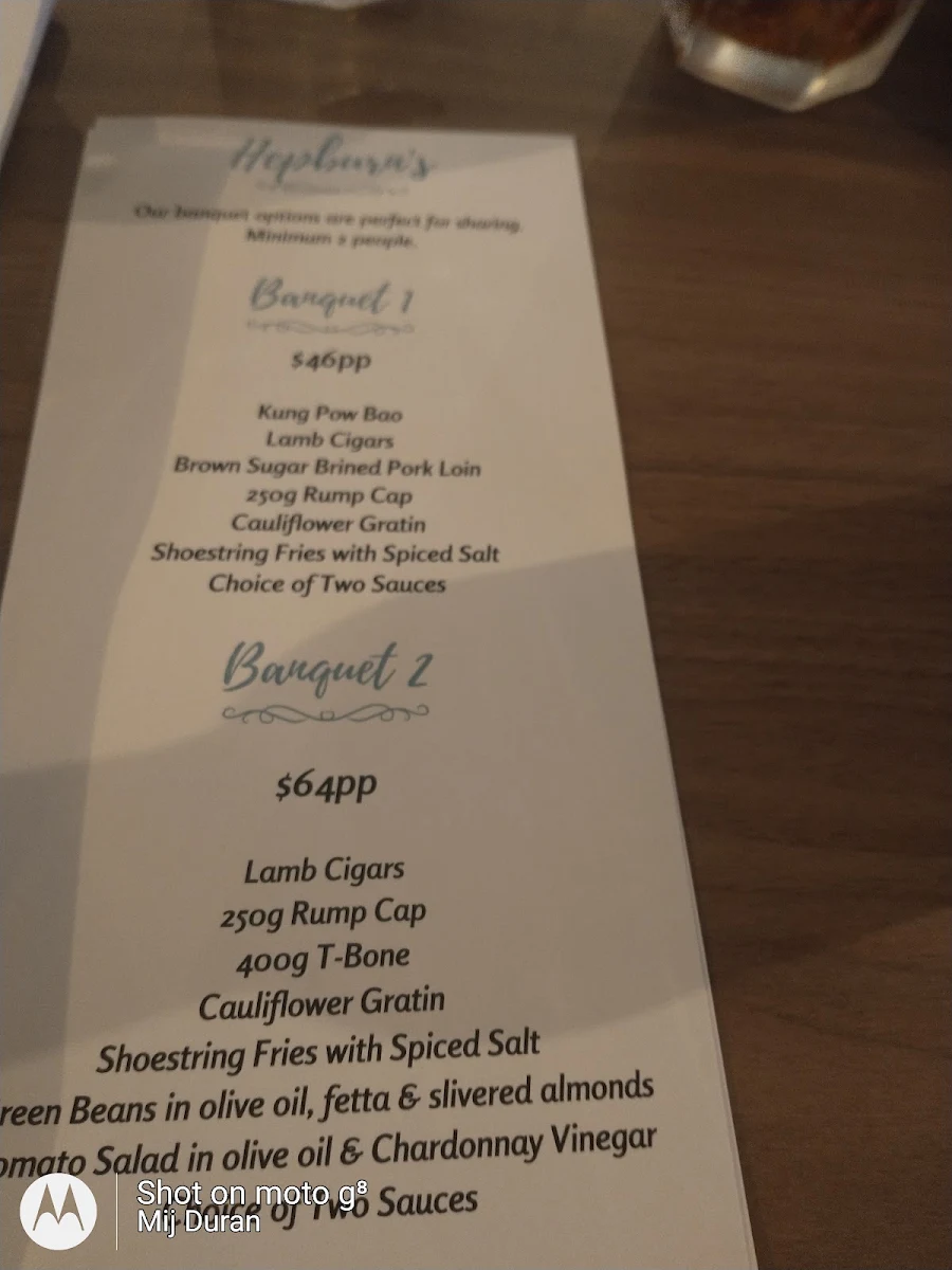Menu, Waterloo Bay Hotel