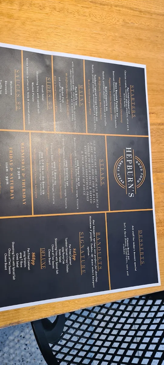Menu, Waterloo Bay Hotel