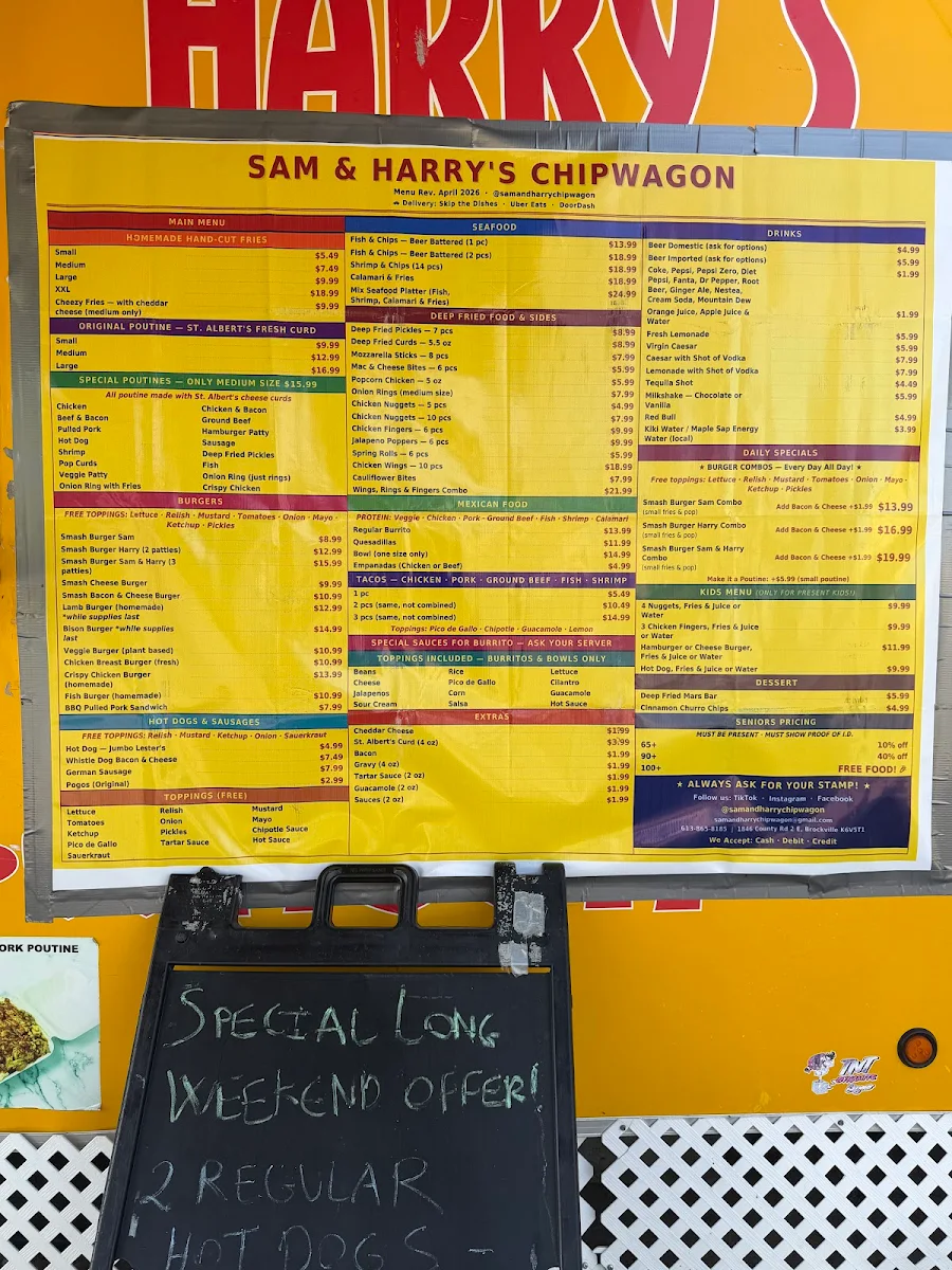 Menu, Sam & Harry's Place Chipwagon