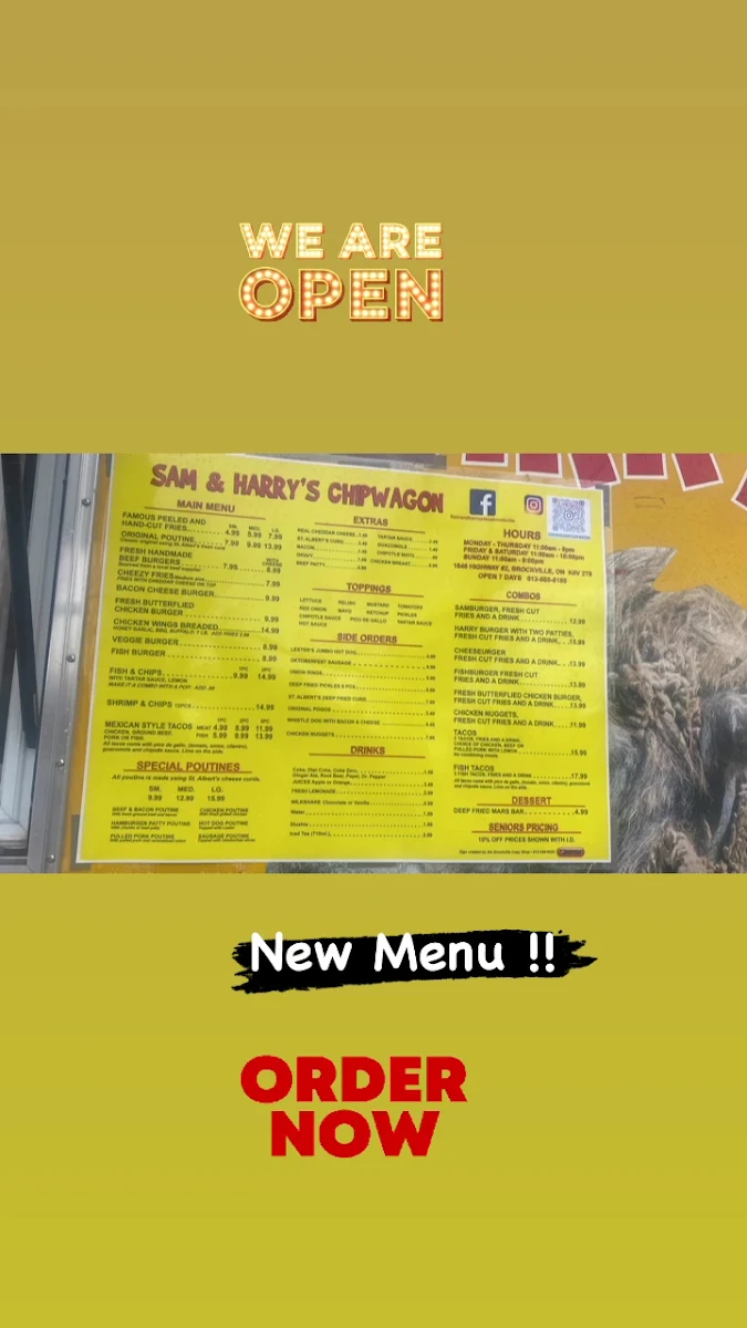 Menu, Sam & Harry's Place Chipwagon