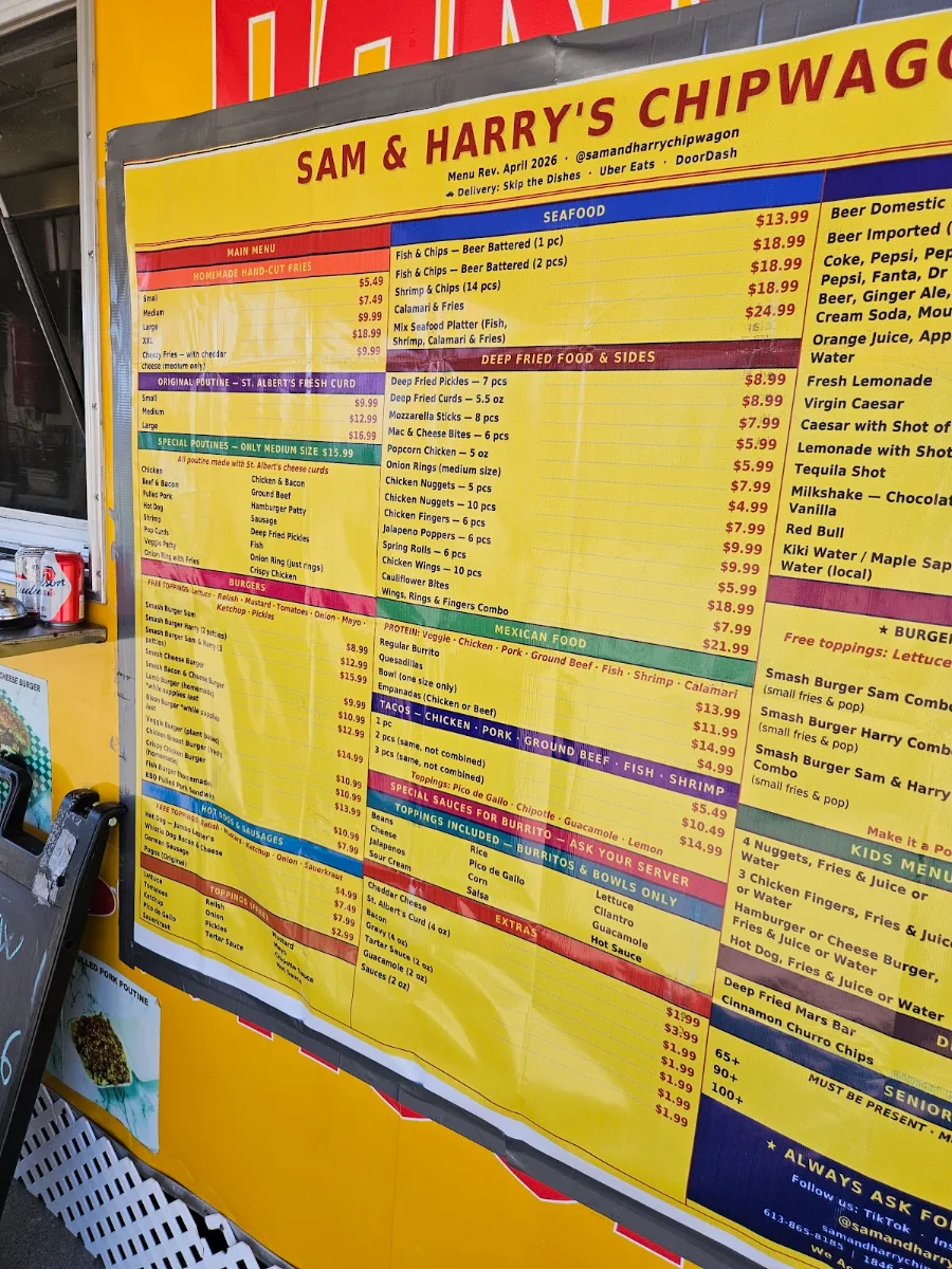 Menu, Sam & Harry's Place Chipwagon