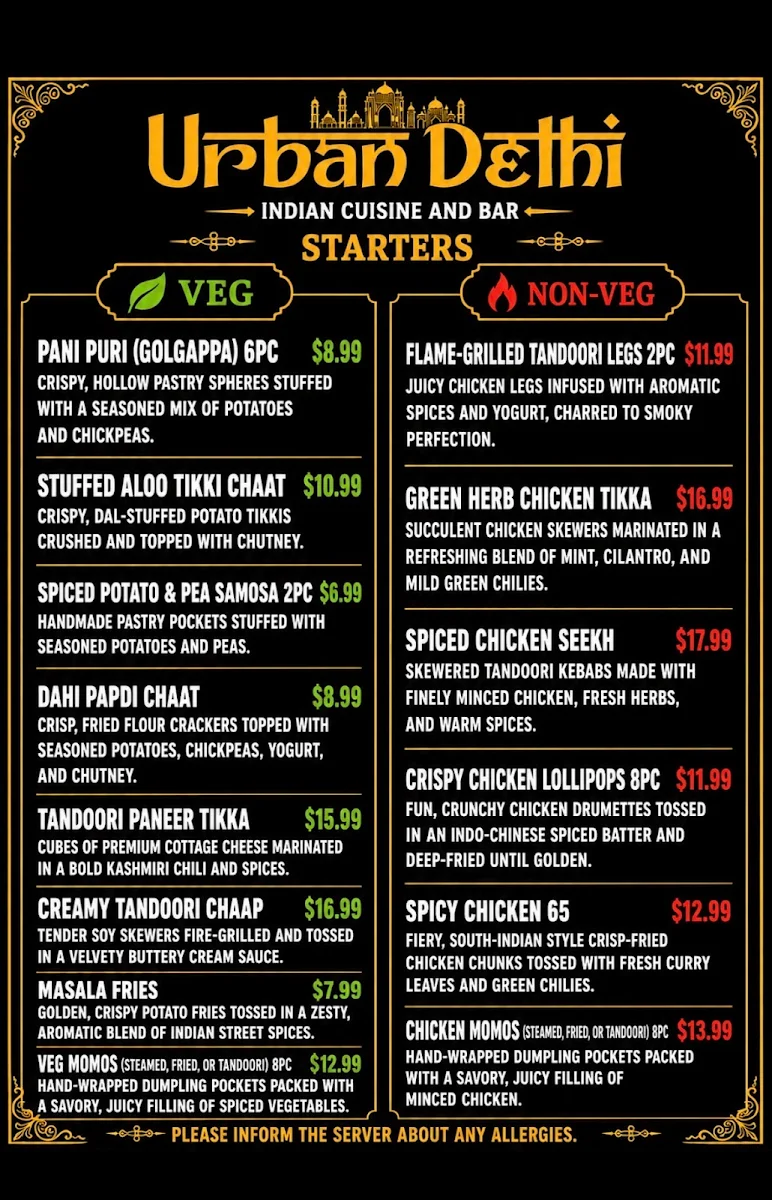 Menu, Urban Delhi
