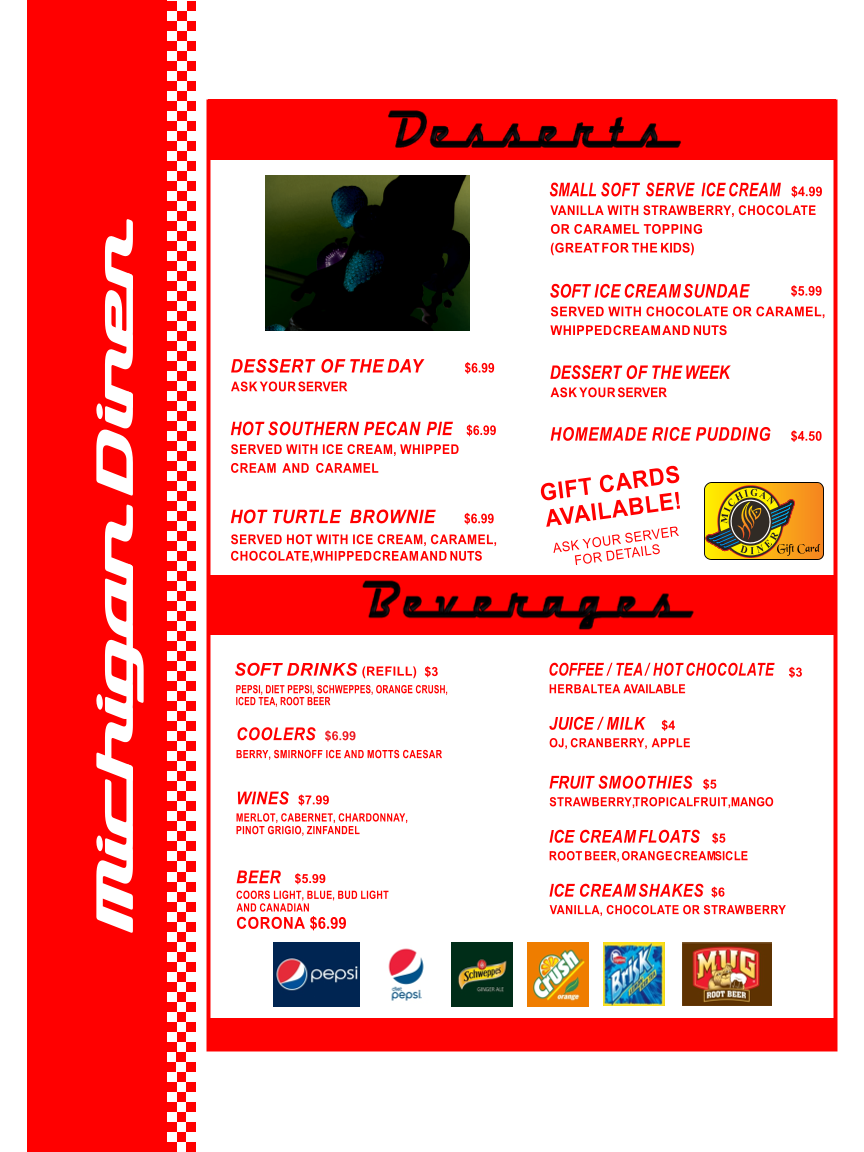 Menu, Michigan Diner (Manning)