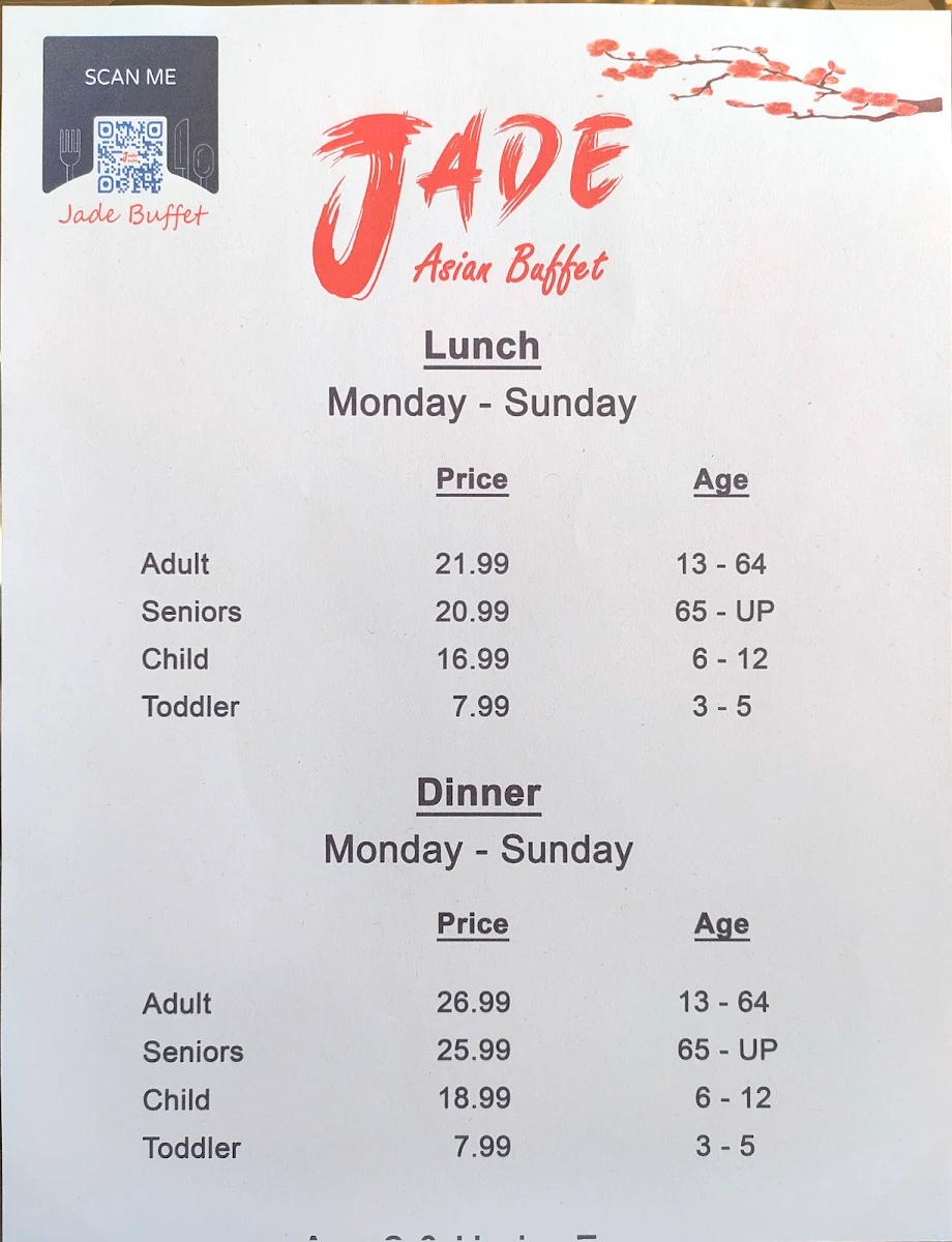 Menu, Jade Buffet Of China