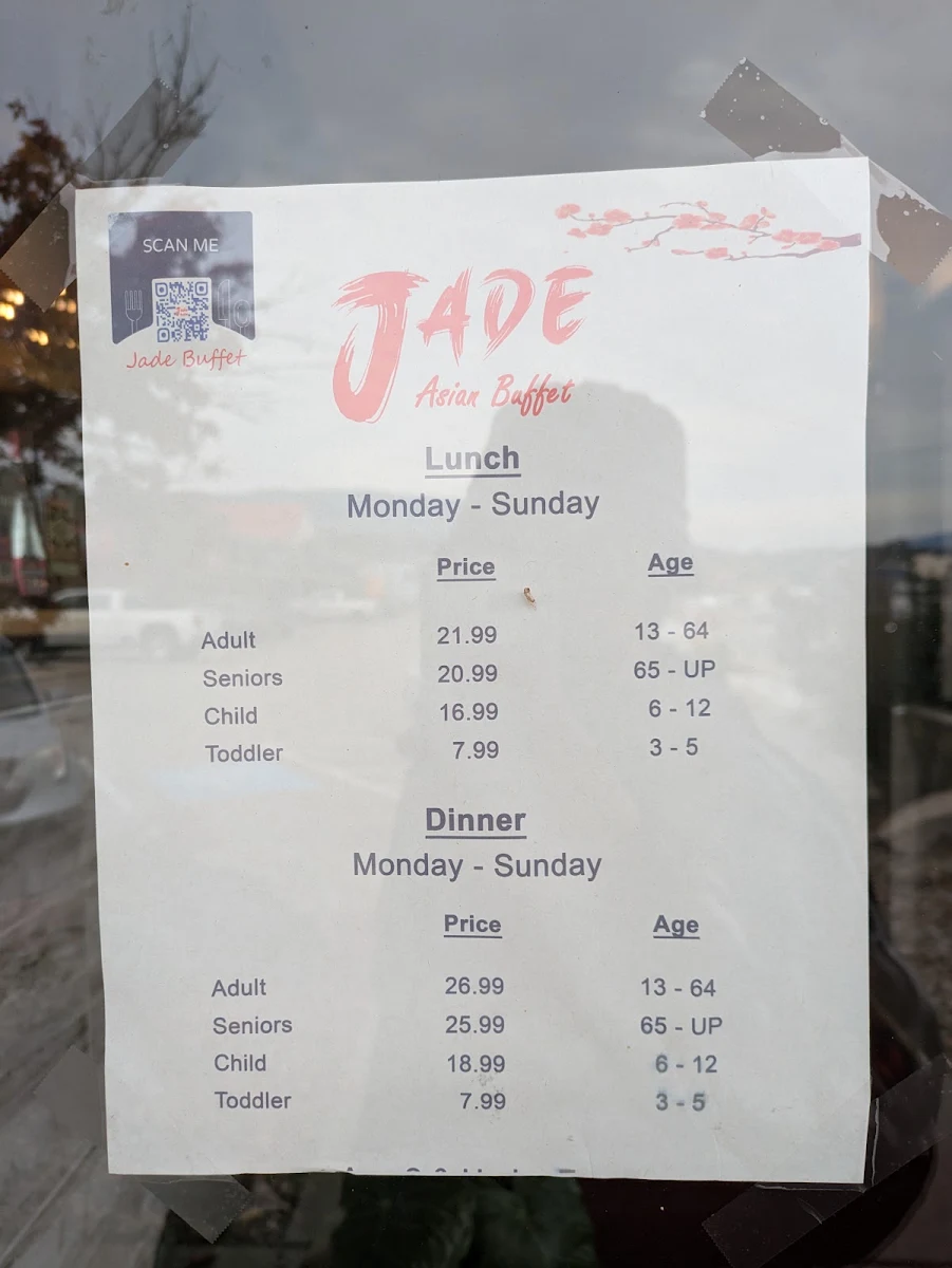 Menu, Jade Buffet Of China