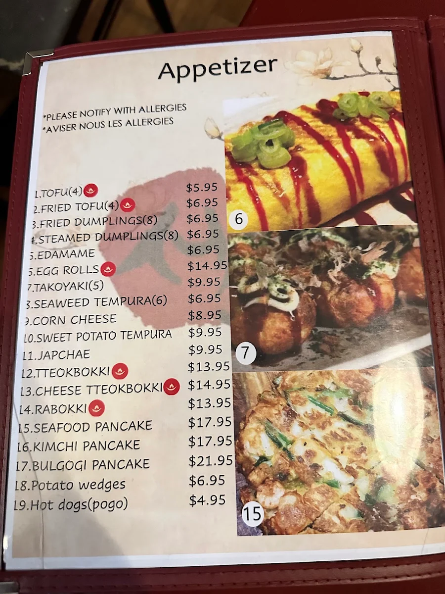 Menu, Les Saisons de Corée