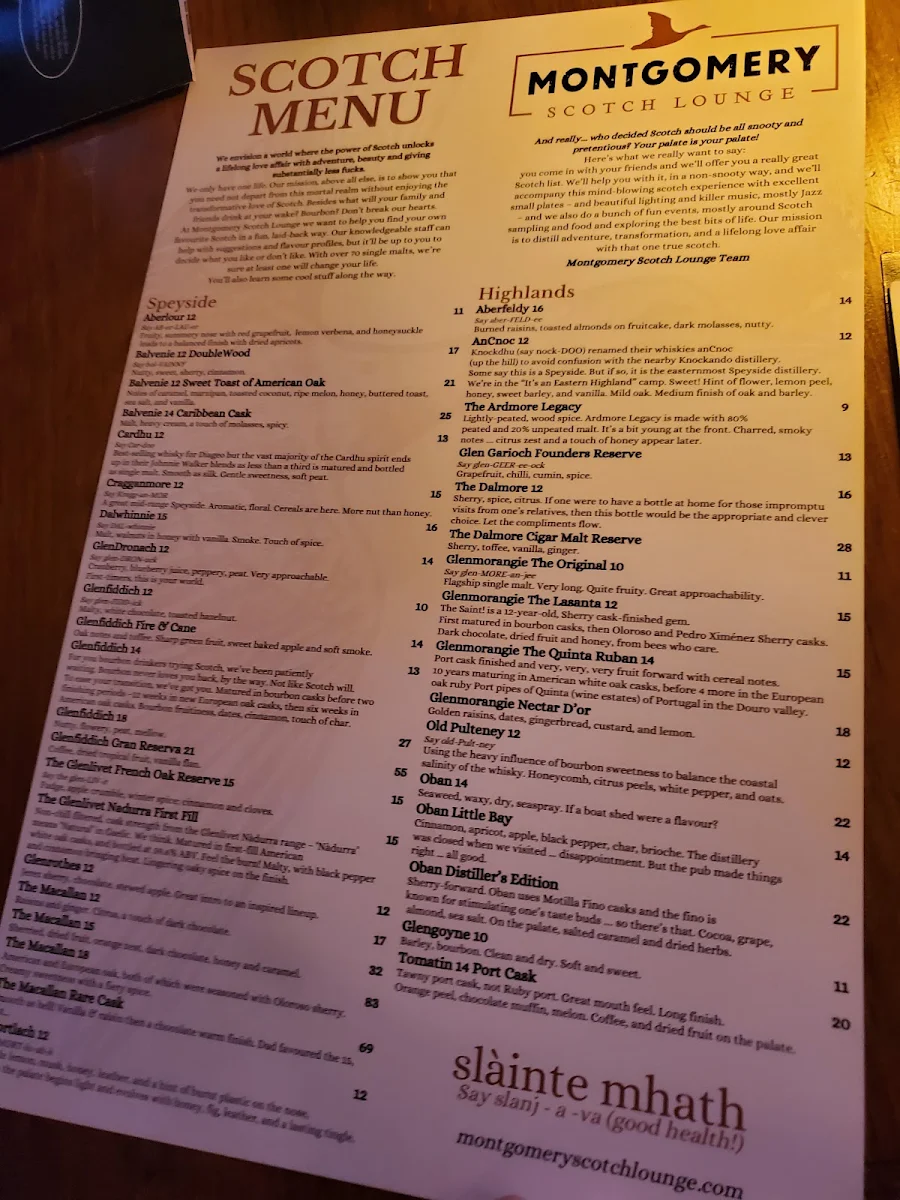 Menu, Night Oat (Gladstone)