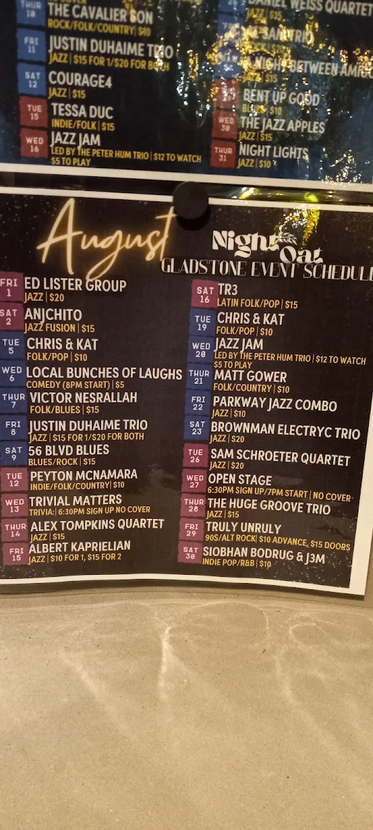 Menu, Night Oat (Gladstone)