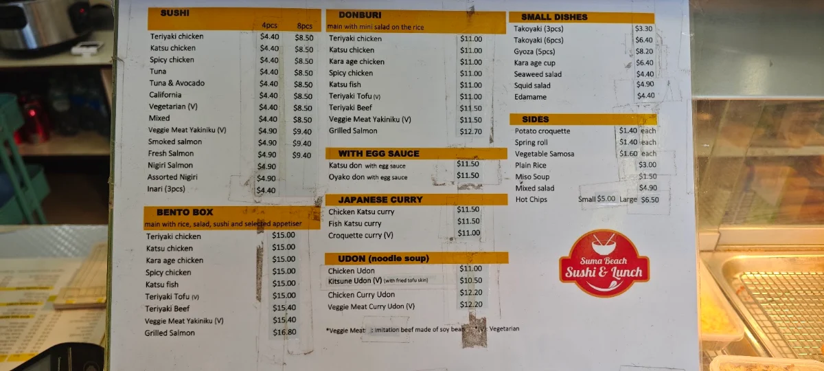 Menu, Suma Beach Sushi & Lunch